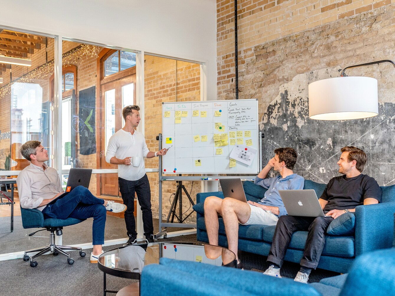 Software development team collaboration in office